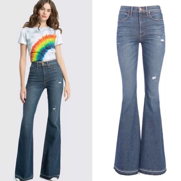 Alice + Oliva Beautiful High Rise Crop Bell Jean Born To Run Distress - Picture 13 of 13